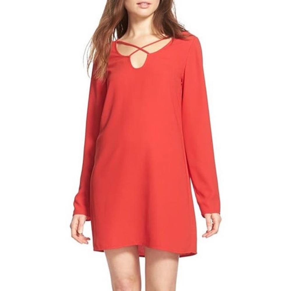 LEITH CROSSOVER SWEETHEART RED SHIFT DRESS